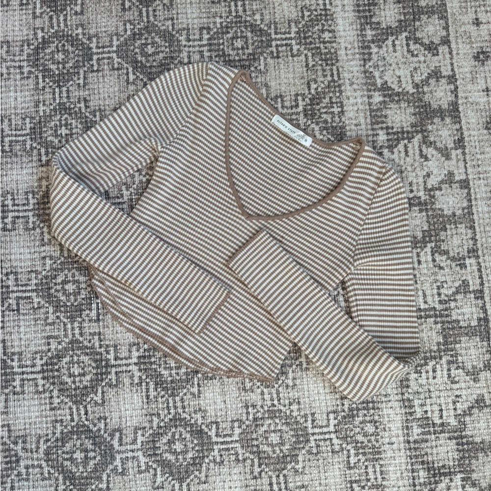 Altar'd State Brown and Cream Striped Long Sleeve Top